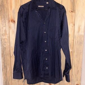 Burberry Dark Blue Striped Button Down Shirt